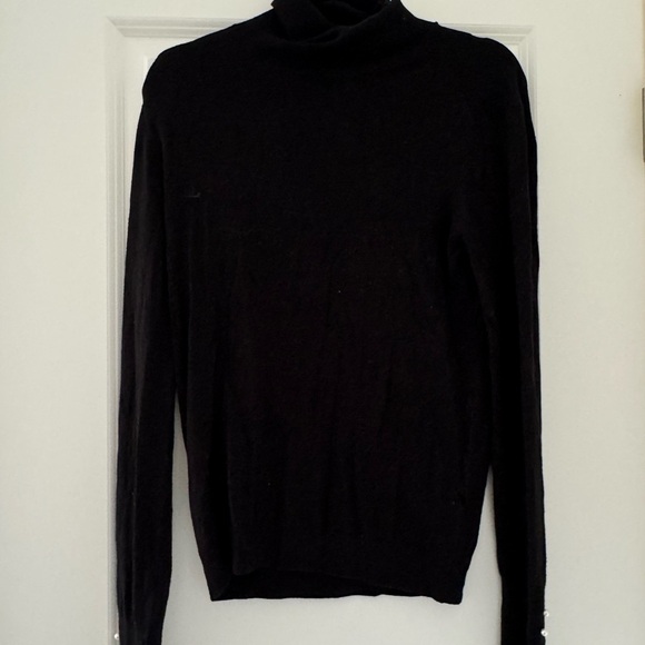 Zara women’s black knit thin turtleneck sweater shirt top size large 10 12 - Picture 1 of 3